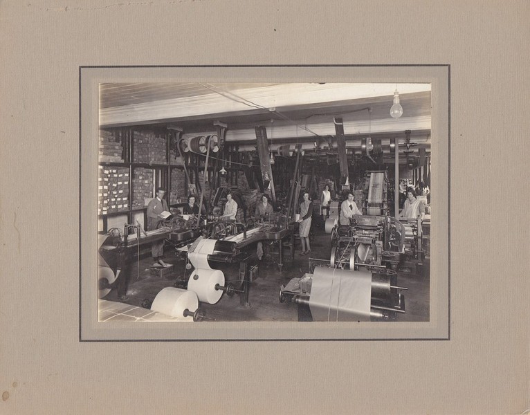 Paper mill machinery and workers, c.1930s